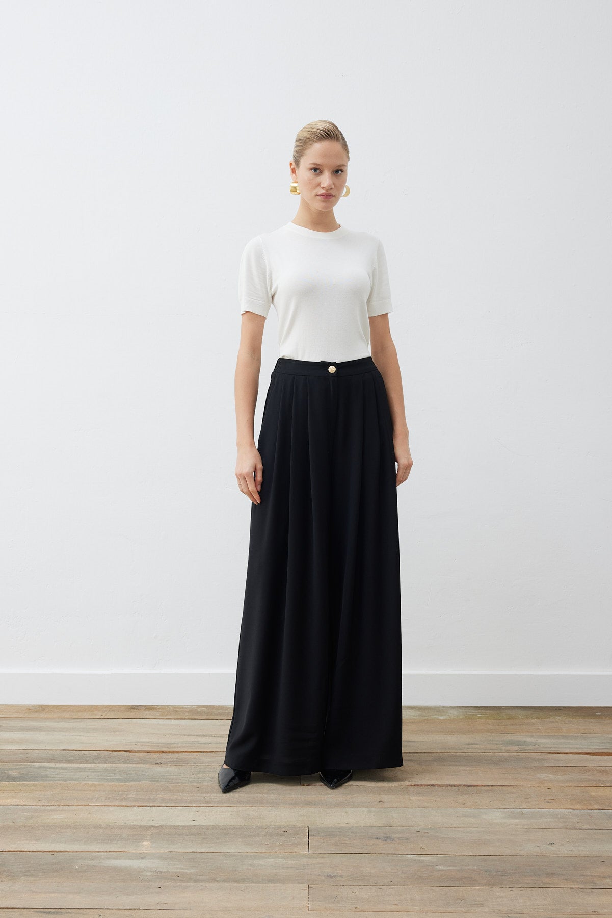 eva palazzo-hose aus kreppstoff
